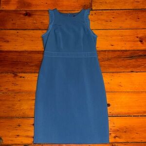Ann Taylor blue midi dress with ruffle cap sleeves. Business casual, preppy